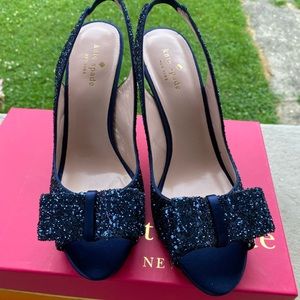 Kate Spade Seal Heels Navy Glitter
